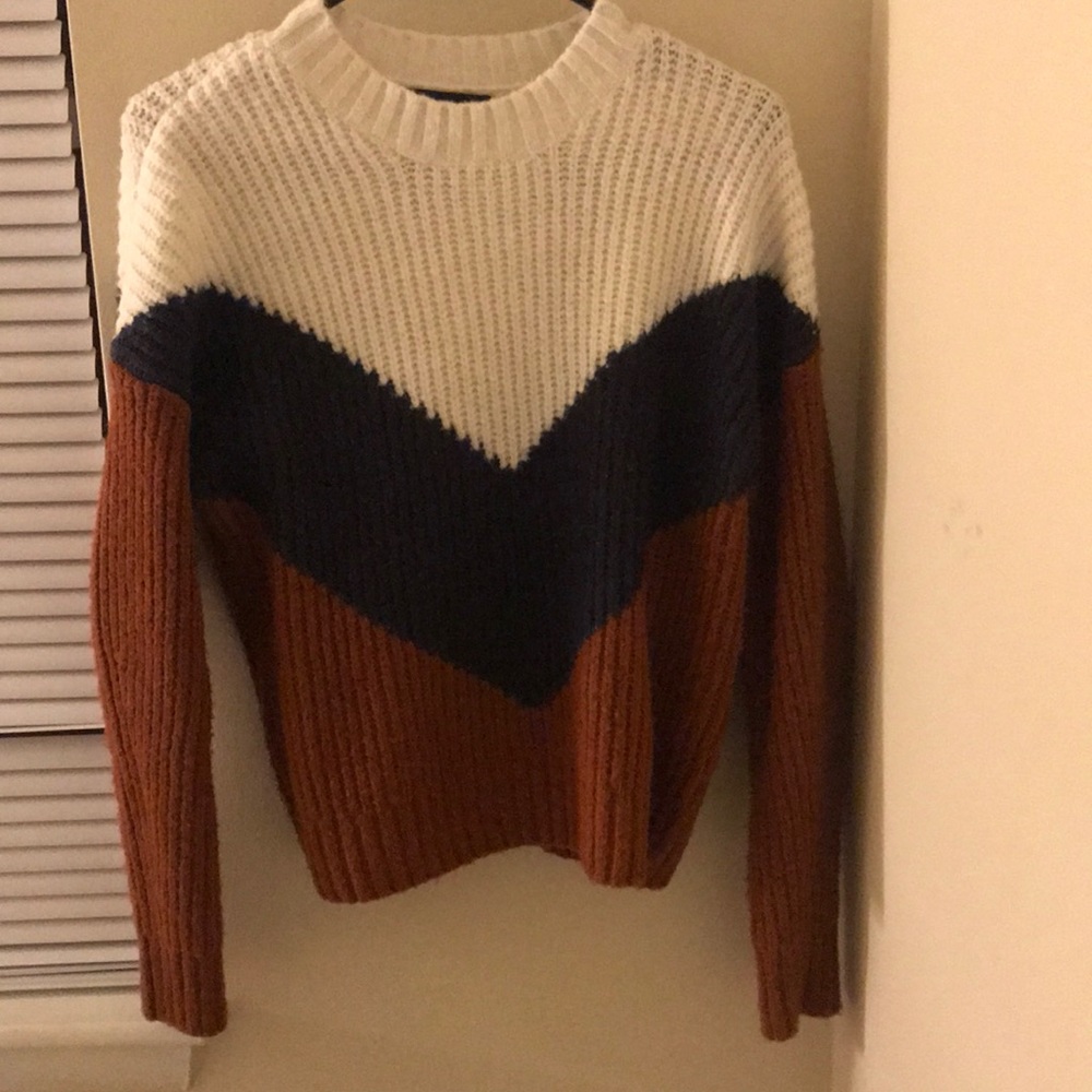 White, blue, red cozy sweater